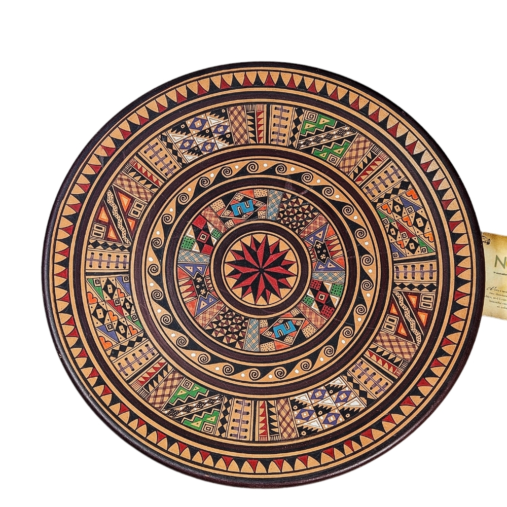 Novica Terracotta Handcrafted Peru Pottery Decorative Plate Geometric 12 in
